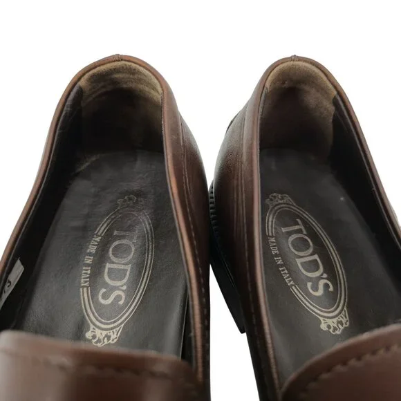Tod's Italy Brown Leather Penny Loafers Mens size 9 Dress Shoes Driving Slip-ons - Picture 8 of 13